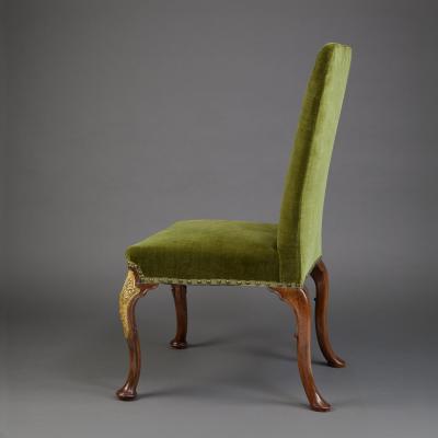Set 10 Walnut Partially Gilt Dining Chairs on Cabriole Legs in George II taste