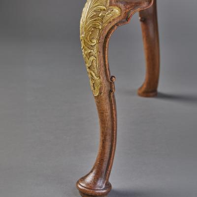 Set 10 Walnut Partially Gilt Dining Chairs on Cabriole Legs in George II taste