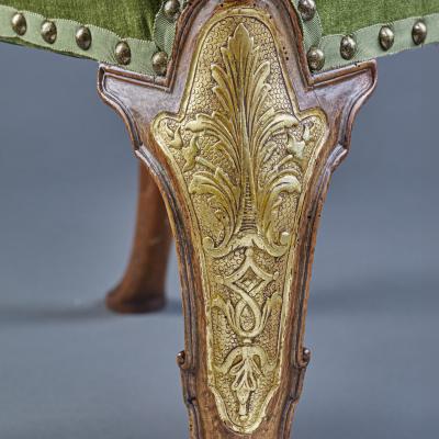 Set 10 Walnut Partially Gilt Dining Chairs on Cabriole Legs in George II taste