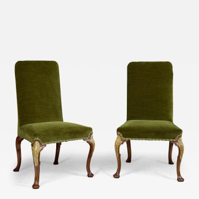 Set 10 Walnut Partially Gilt Dining Chairs on Cabriole Legs in George II taste