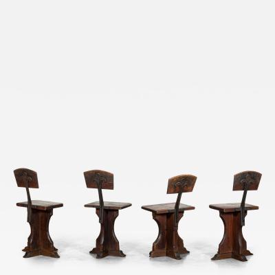 Set 4 19thC English Ecclesiastical Pine Chairs