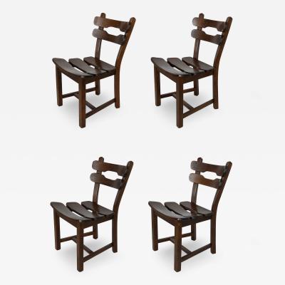 Set 4 Brutalist Oak Dining Chairs by Dittmann Co for Awa Radbound