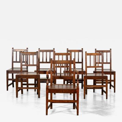Set 8 19thC English Oak Vernacular Chairs