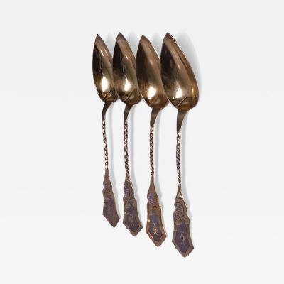 Set Antique French Silver Vermeil Spoons Paris C 1850 by Phillipe Berthier