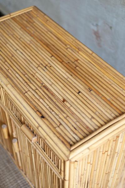 Set Consisting of a Small Fluted Bamboo Sideboard and Mirror 1970s