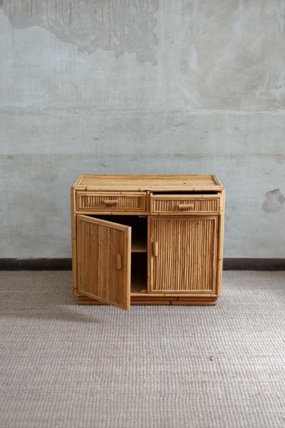 Set Consisting of a Small Fluted Bamboo Sideboard and Mirror 1970s