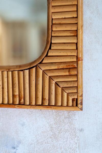 Set Consisting of a Small Fluted Bamboo Sideboard and Mirror 1970s