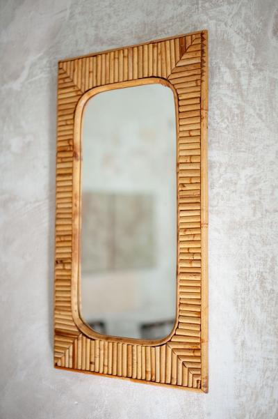Set Consisting of a Small Fluted Bamboo Sideboard and Mirror 1970s
