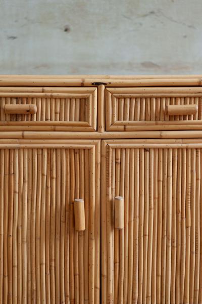 Set Consisting of a Small Fluted Bamboo Sideboard and Mirror 1970s