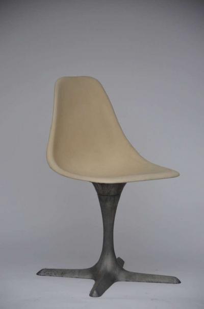 Set Of 4 American 70s Brushed Aluminum And Eggshell Chairs