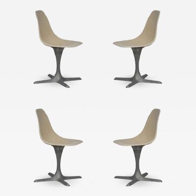 Set Of 4 American 70s Brushed Aluminum And Eggshell Chairs