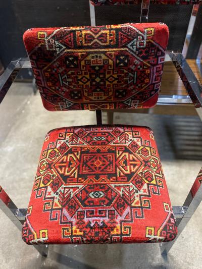 Set Of 4 Architectural Chrome Chairs upholstered in Teimani fabric