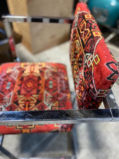 Set Of 4 Architectural Chrome Chairs upholstered in Teimani fabric