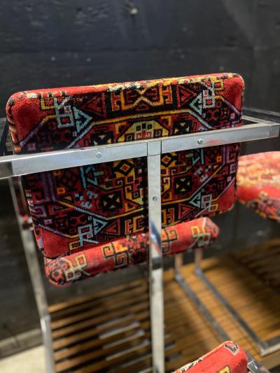 Set Of 4 Architectural Chrome Chairs upholstered in Teimani fabric