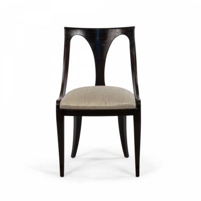 Set Of 4 Empire Style Black Lacquer And Blue Silk Dining Side Chairs