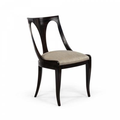 Set Of 4 Empire Style Black Lacquer And Blue Silk Dining Side Chairs