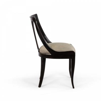 Set Of 4 Empire Style Black Lacquer And Blue Silk Dining Side Chairs