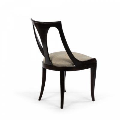 Set Of 4 Empire Style Black Lacquer And Blue Silk Dining Side Chairs