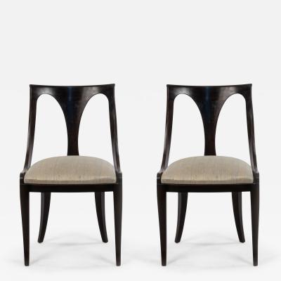 Set Of 4 Empire Style Black Lacquer And Blue Silk Dining Side Chairs