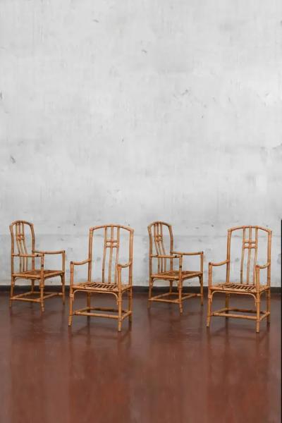 Set Of 4 Mid Century Bamboo Chairs