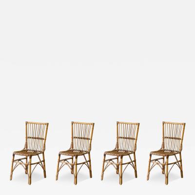 Set Of 4 Rattan Chairs With Squared Backs 1980