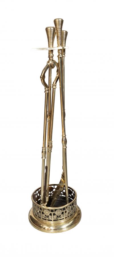 Set Of Aesthetic Movement Brass Fire tools And Stand