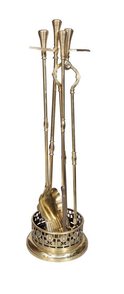 Set Of Aesthetic Movement Brass Fire tools And Stand