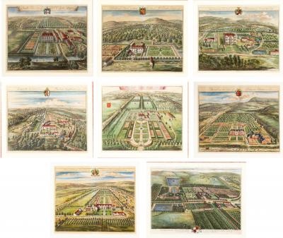 Set Of Eight Hand Colored Engravings Of English Country Houses By Johannes Kip