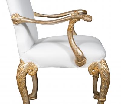 Set Of Eight Vintage George I Style Silver Gilt Dining Chairs