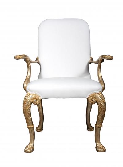 Set Of Eight Vintage George I Style Silver Gilt Dining Chairs