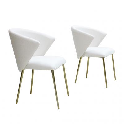 Set Of Four Contemporary Modern White Fabric Chairs