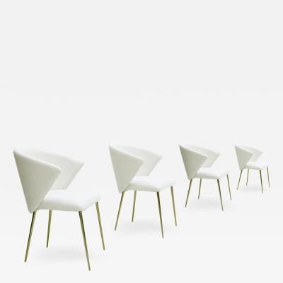 Set Of Four Contemporary Modern White Fabric Chairs
