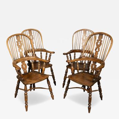 Set Of Four English Yew wood Windsor Armchairs