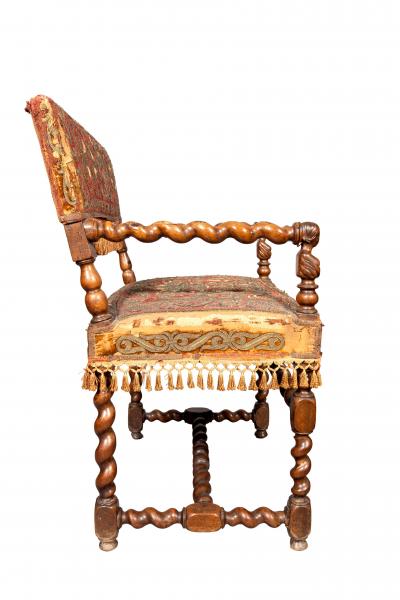 Set Of Four Flemish Baroque Walnut Armchairs