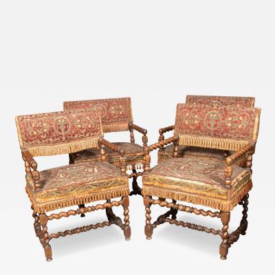 Set Of Four Flemish Baroque Walnut Armchairs