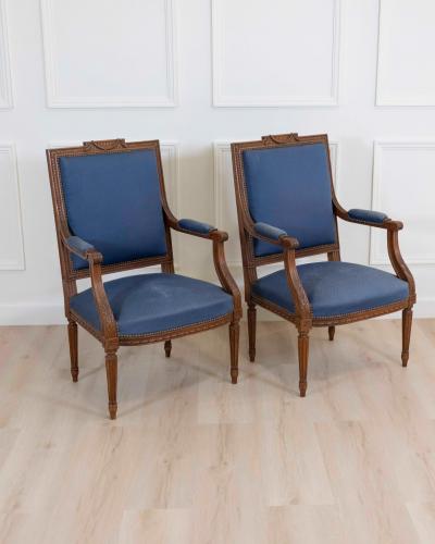Set Of Four Louis XVI Style Armchairs In Natural Wood