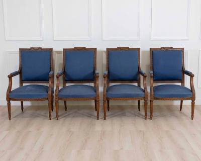 Set Of Four Louis XVI Style Armchairs In Natural Wood