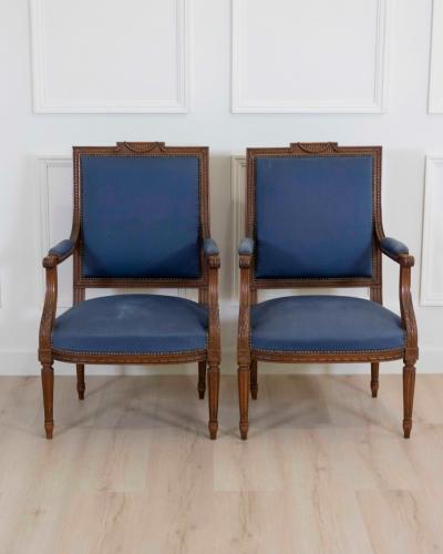 Set Of Four Louis XVI Style Armchairs In Natural Wood
