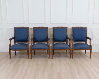 Set Of Four Louis XVI Style Armchairs In Natural Wood
