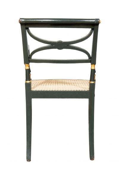 Set Of Four Regency Green Painted Caned Armchairs