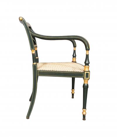 Set Of Four Regency Green Painted Caned Armchairs
