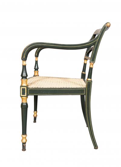 Set Of Four Regency Green Painted Caned Armchairs