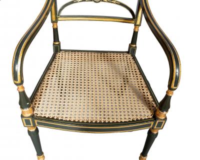 Set Of Four Regency Green Painted Caned Armchairs