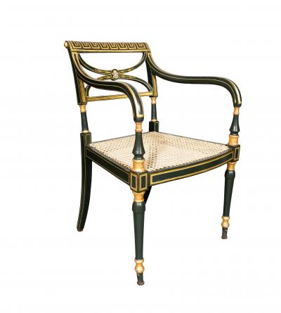 Set Of Four Regency Green Painted Caned Armchairs