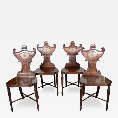 Set Of Four Regency Mahogany Armorial Hall Chairs