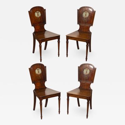 Set Of Four Regency Mahogany Hall Chairs With Armorial Crest