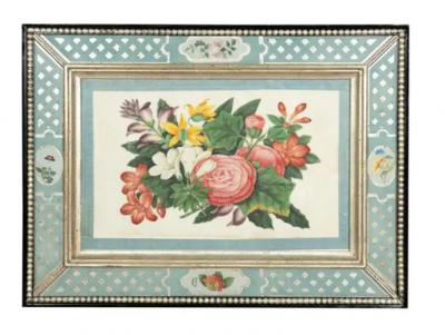 Set Of Six Framed Chinese Export Floral Pith Paper Watercolors