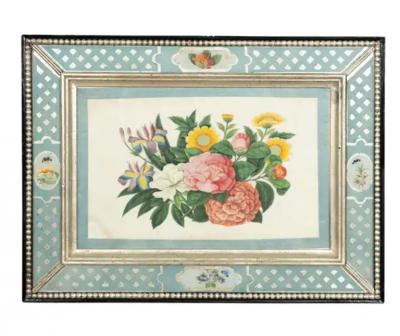 Set Of Six Framed Chinese Export Floral Pith Paper Watercolors