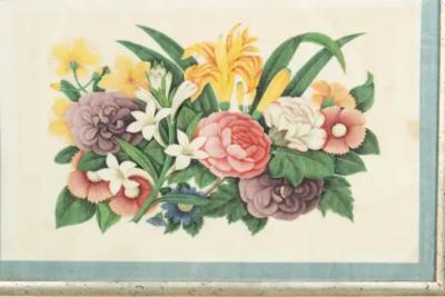 Set Of Six Framed Chinese Export Floral Pith Paper Watercolors