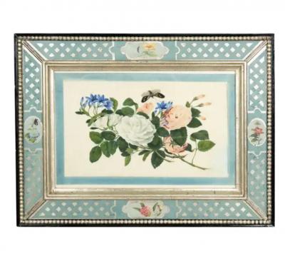 Set Of Six Framed Chinese Export Floral Pith Paper Watercolors